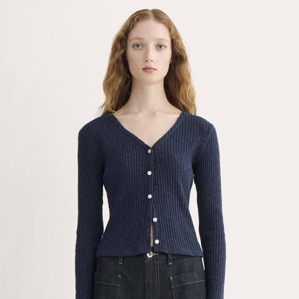 Everlane Women's Cozy Rib Cardigan in Navy, Size Small